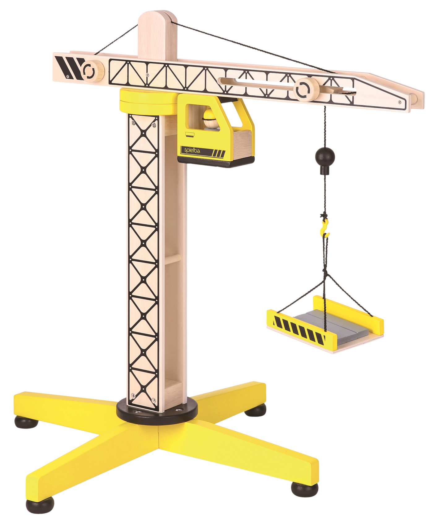 Construction crane with wooden figure yellow