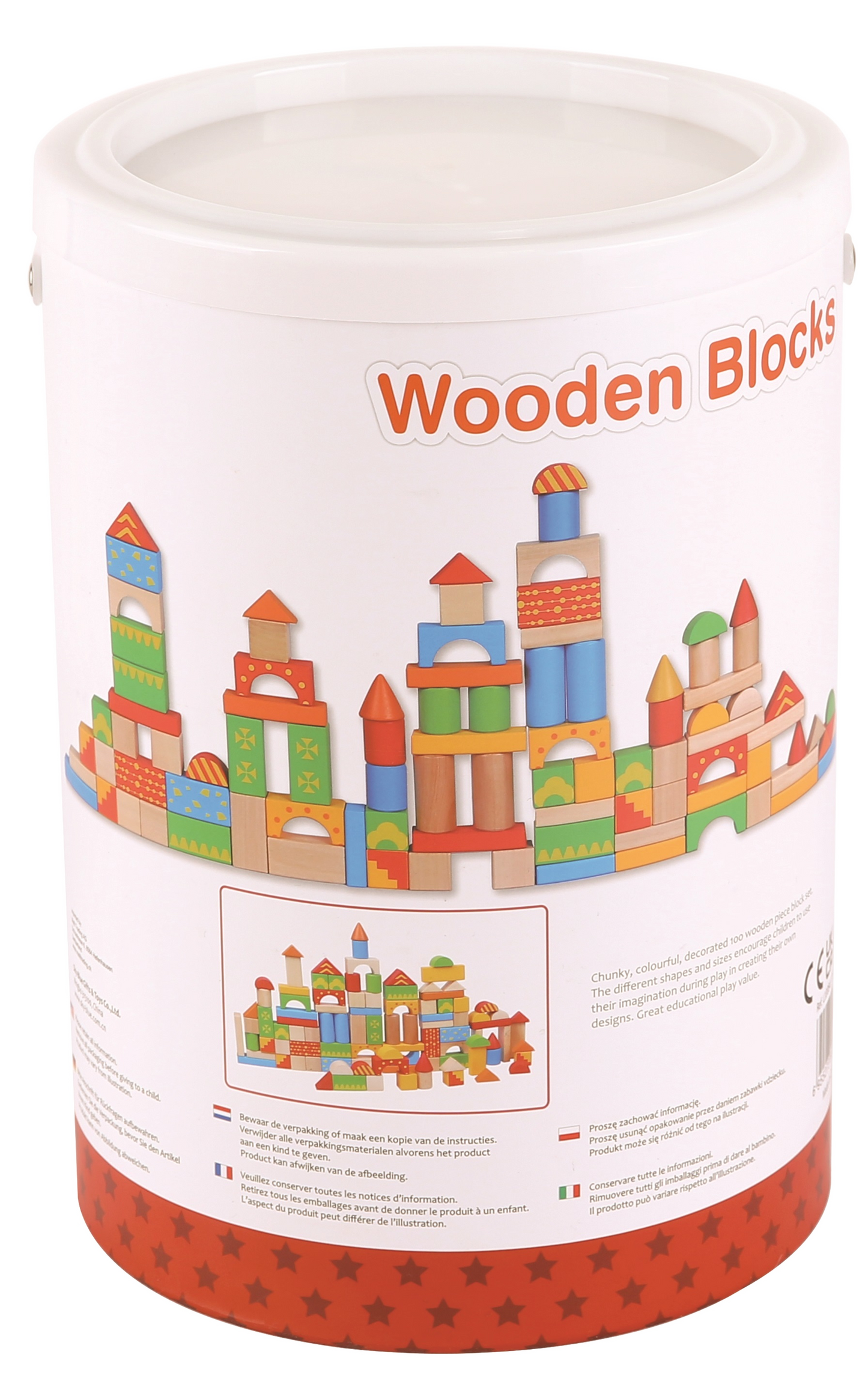 Wooden building blocks in a box of 100 pieces