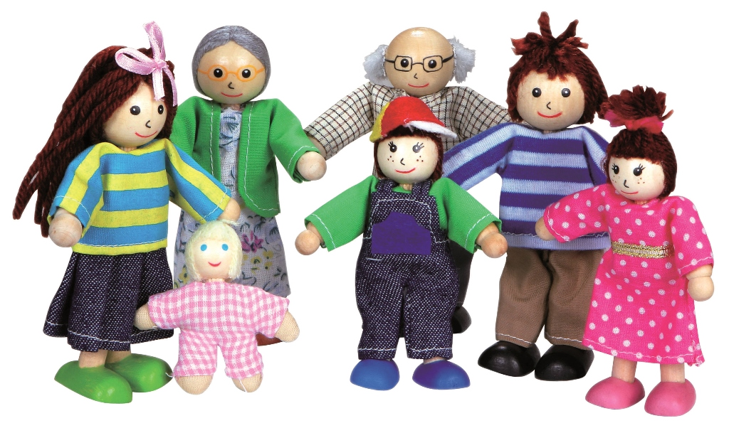Biegepüppchen Grossfamilie Holz/Stoff