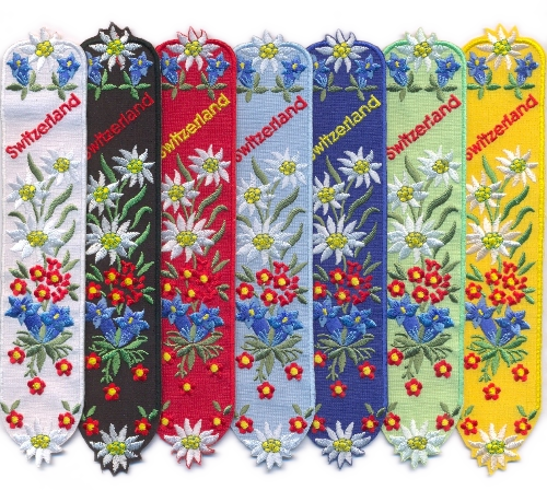 Buchzeichen Alpenblumen gestickt