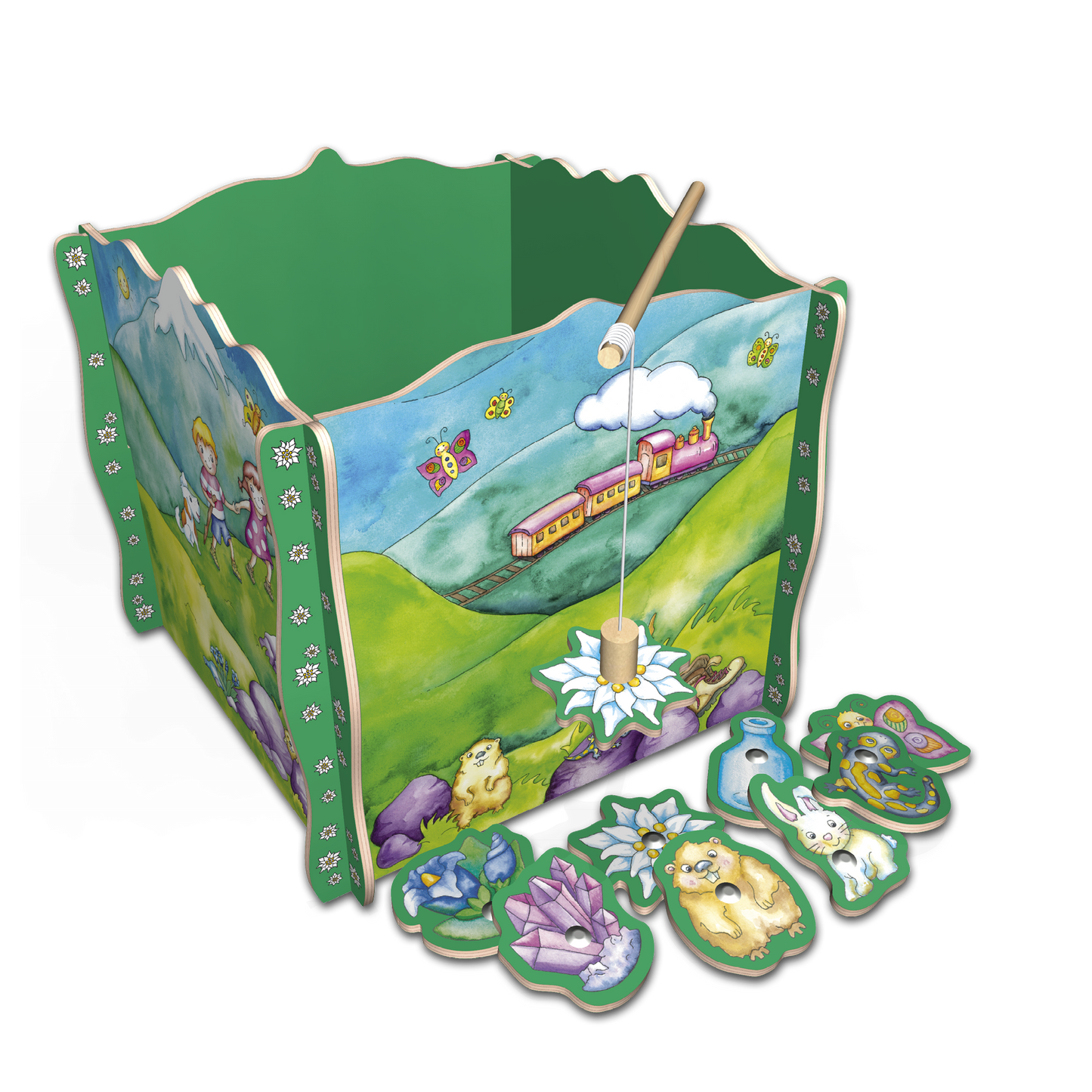 FIscherspiel aus Holz Berge und Zug