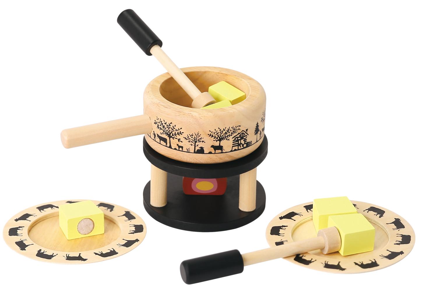 Fondue Set Mit Teller und Gabeln Spiel Holz