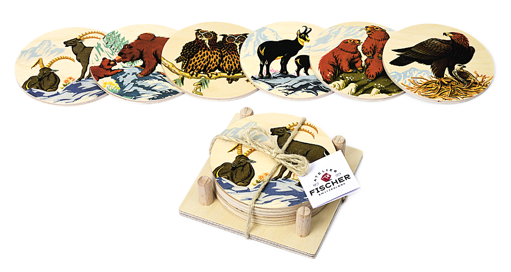 Glass coaster Alpine animals