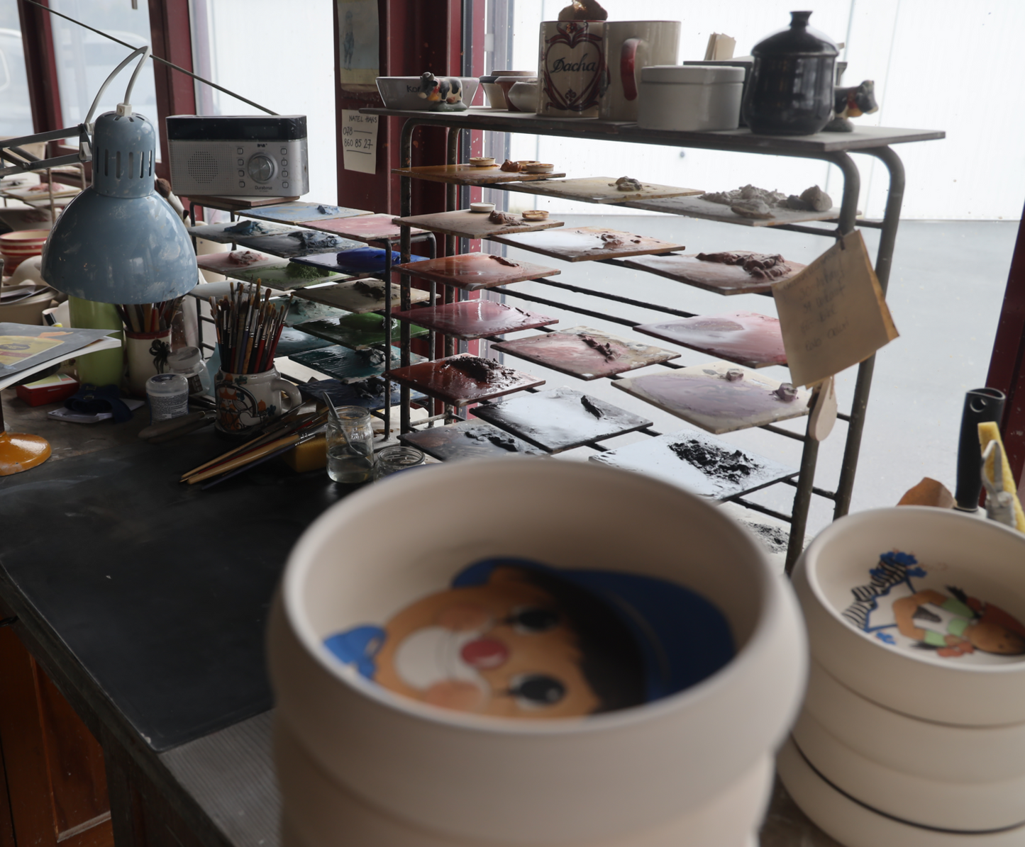 Piatto per bambini pagliaccio in ceramica blu