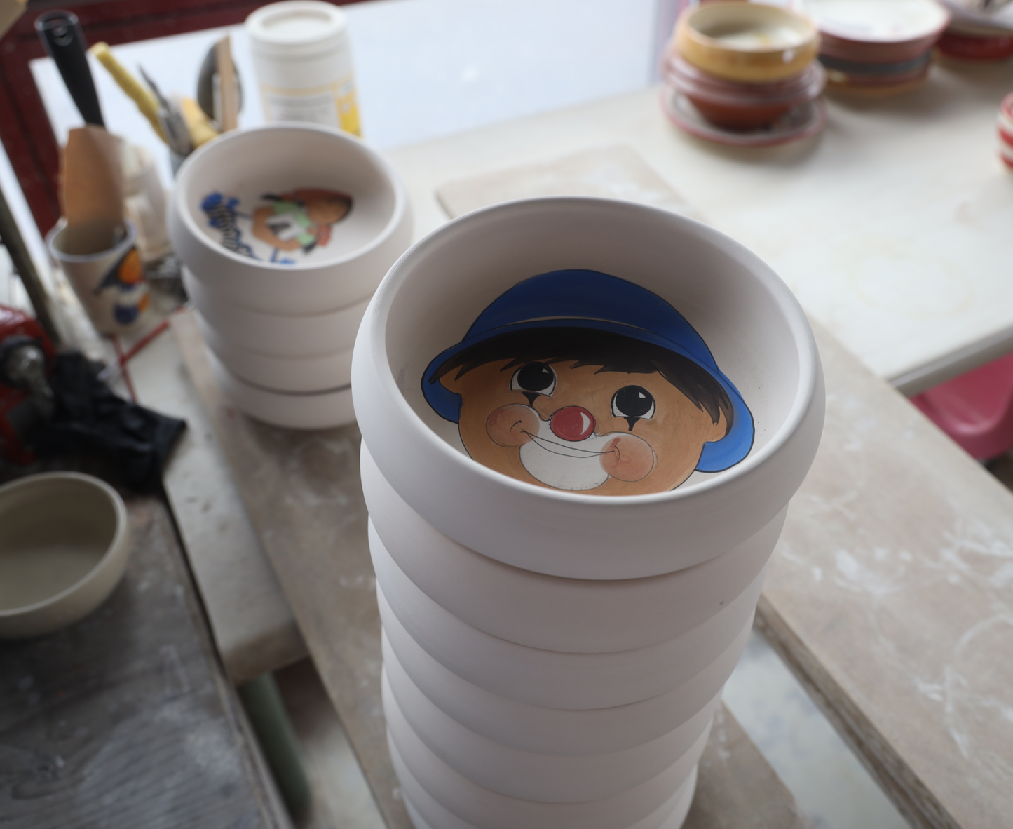 Piatto per bambini pagliaccio in ceramica blu