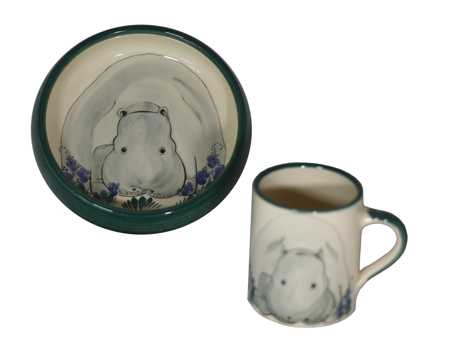 Children's cup hippo ceramic green