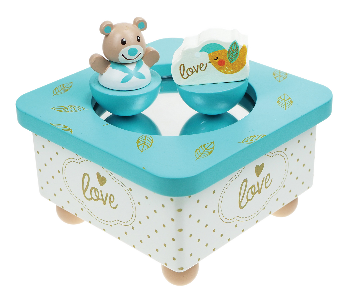 Music box Dancing Bear Love wood blue