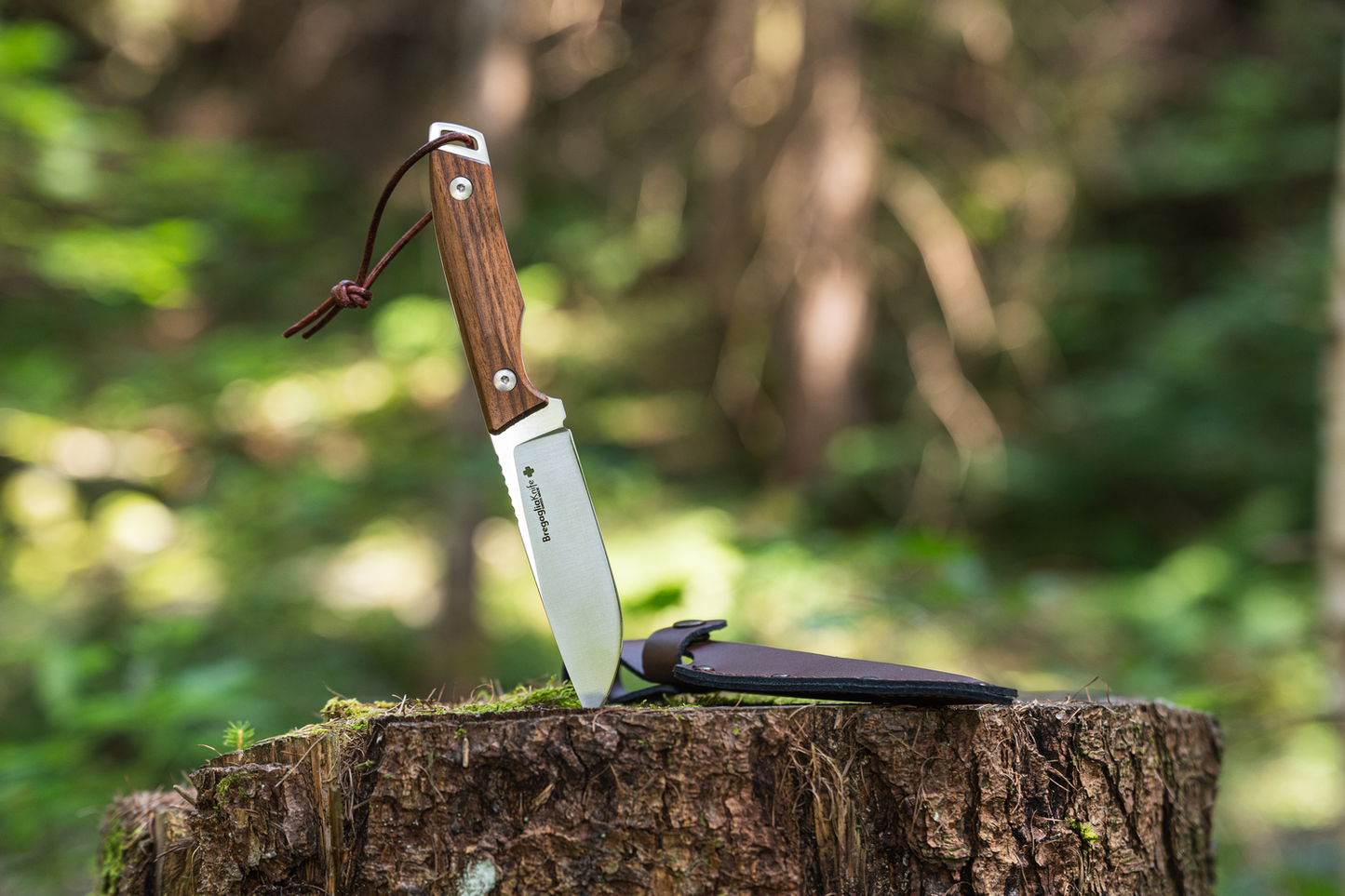 Outdoor knife with full-tang blade walnut