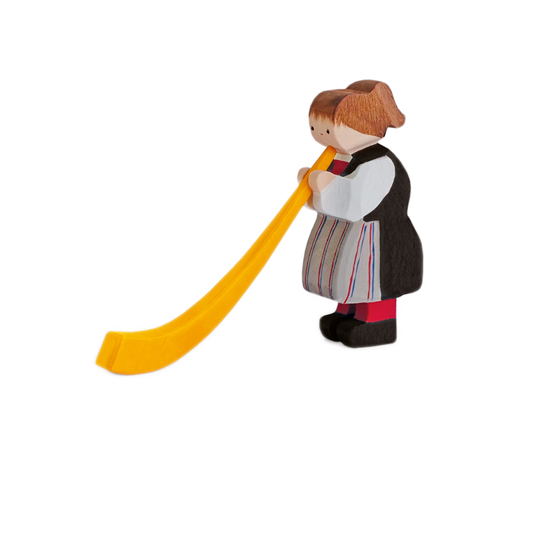 Alphorn player wooden figure