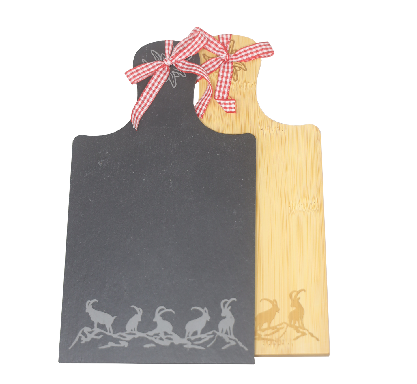 Servierbrett m. Griff Steinböcke-Silhouette Bambu/Schiefer Set