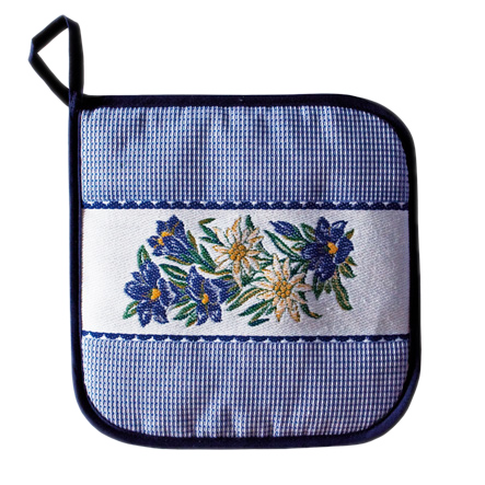 Topflappen Edelweiss+Enzian Karo blau