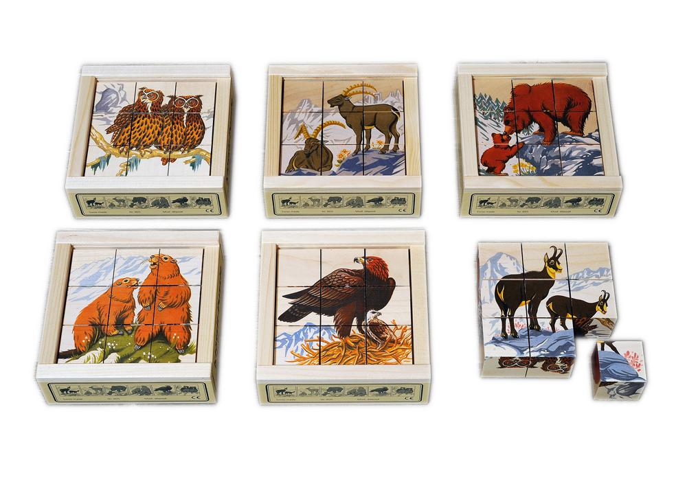 Cube puzzle Alpine animals 9-piece maple
