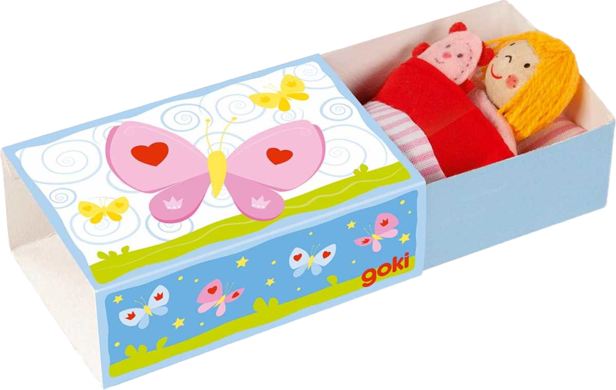 Gute-Nacht-Püppchen in Schachtel im Schachtelbett