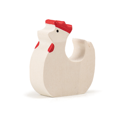 Chicken standing white wooden animal