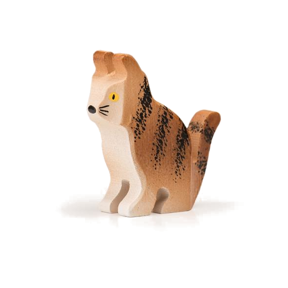 Cat with stripes brown wooden animal
