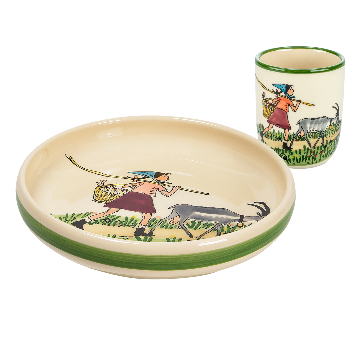 Children's set Flurina with goat plate+cup ceramic