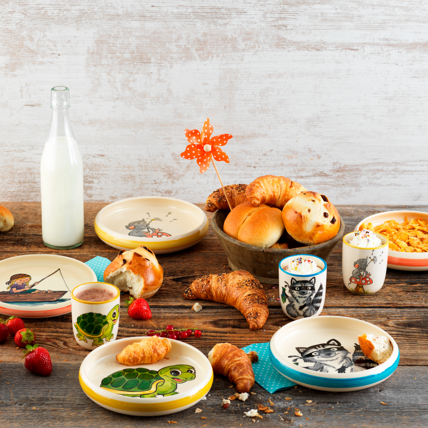 Children's set fire brigade plate+cup ceramic