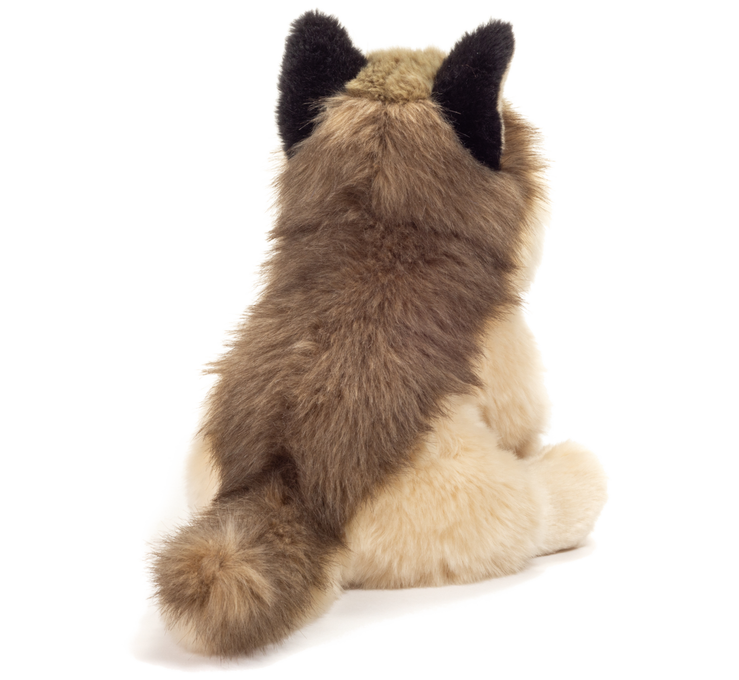 Sitzender Wolf als Plüschtier von hinten 29cm