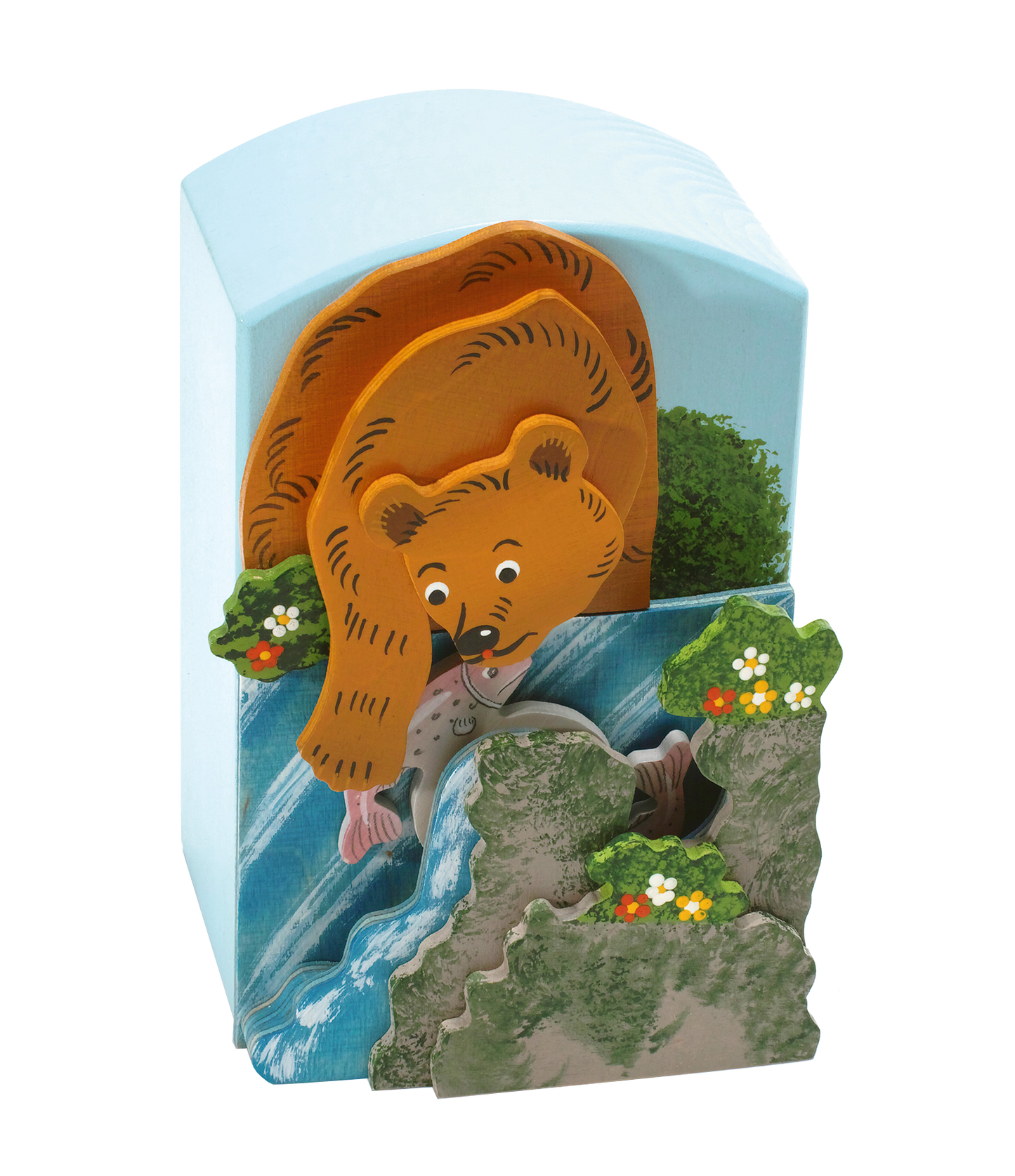 Musikdose Bär mit Fische in Bewegung Holz