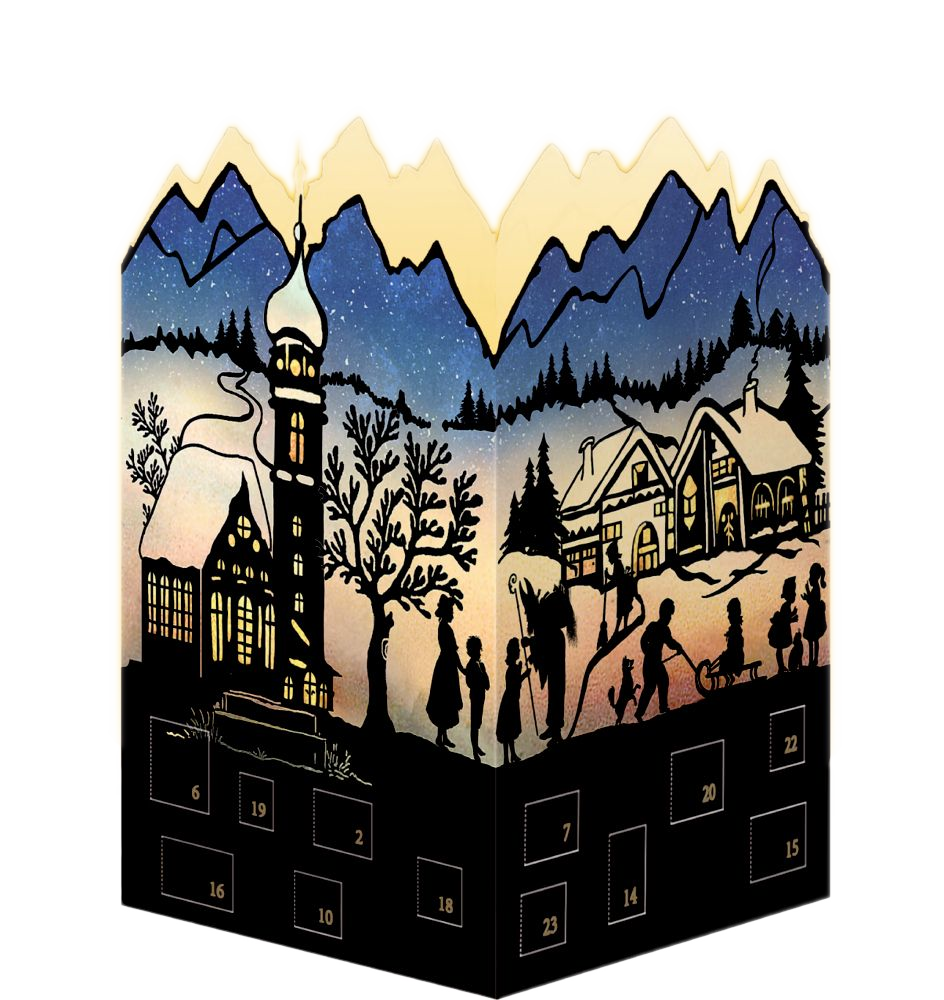 Mini-Adventskalender Windlicht Scherenschnitt assortiert