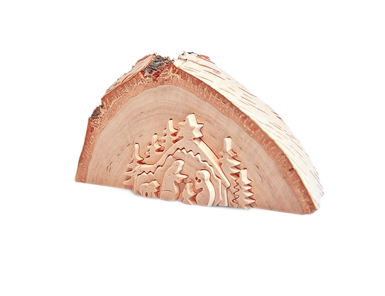 Baumscheibe Krippe 4 Figuren Laubholz mit Rinde