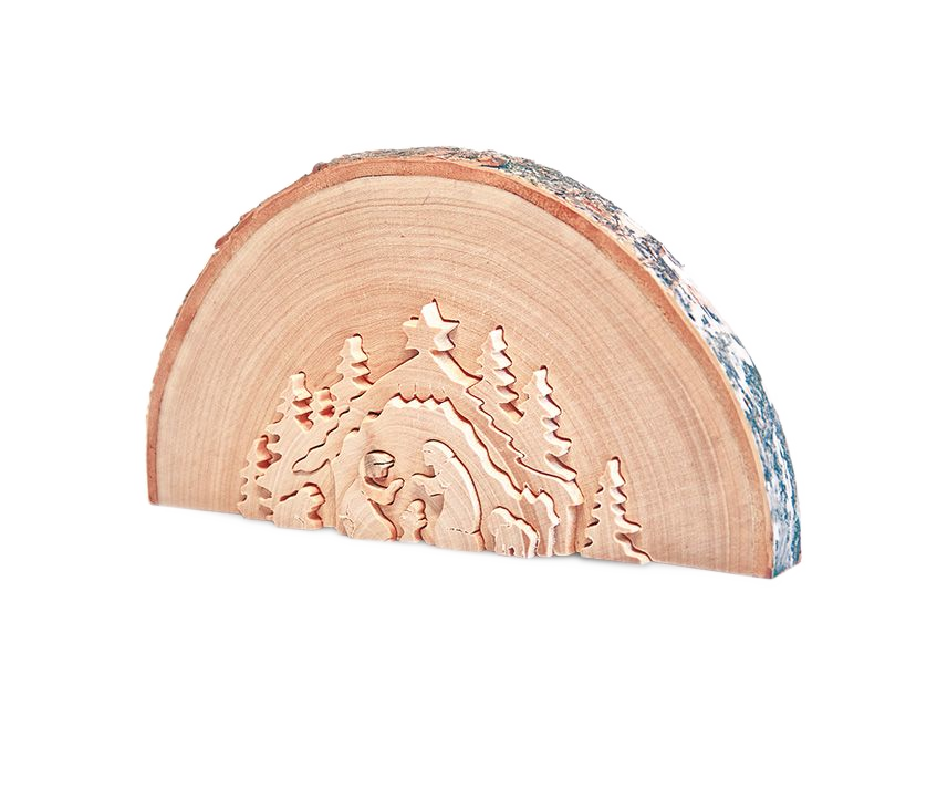 Baumscheibe Krippe 4 Figuren Laubholz mit Rinde