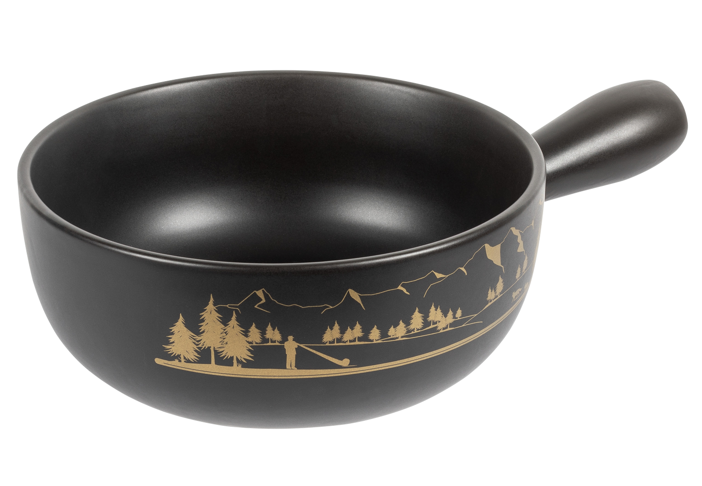 Käsefondue Set Alpenpanorama mit Teller schwarz