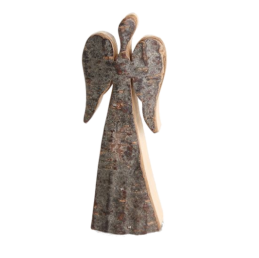 Engel aus Holz mit Rinde