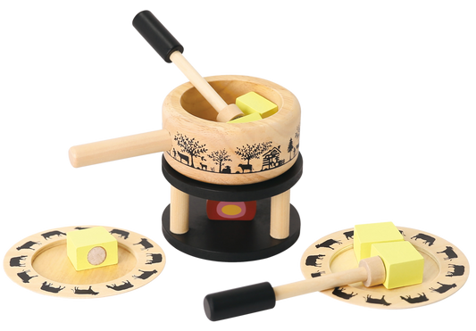 Fondue Set Mit Teller und Gabeln Spiel Holz