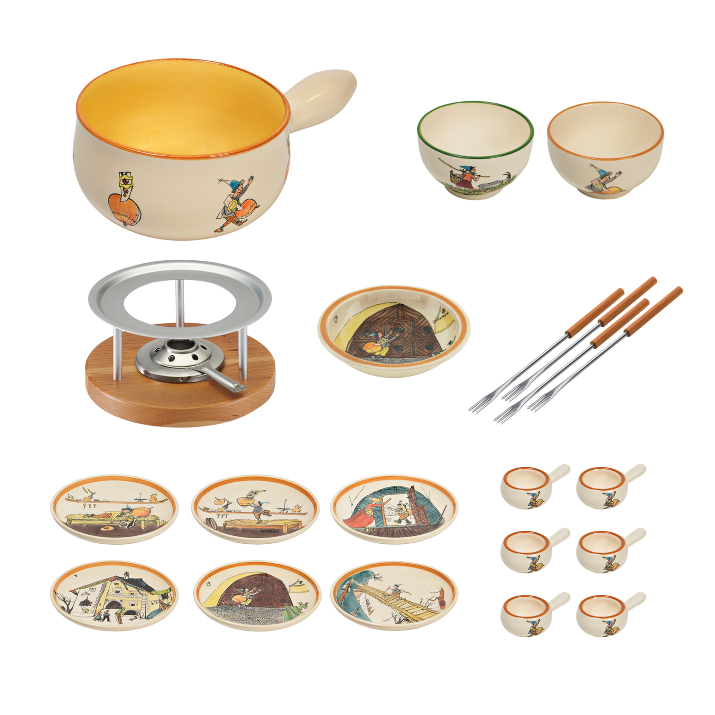 Käsefondue Caquelon mit Schellen-Ursli Motiv aus Keramik Set