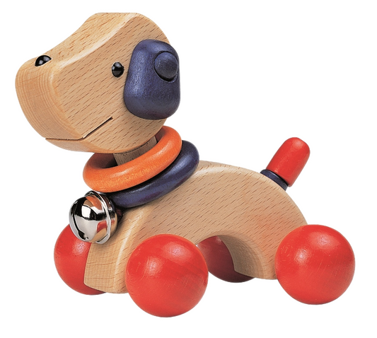 Greifling Hund mit Rassel und Rädern Buche
