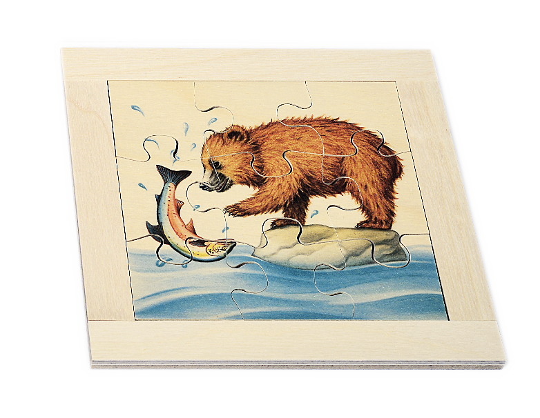 Holzpuzzle Baeren Fischen Swissmade