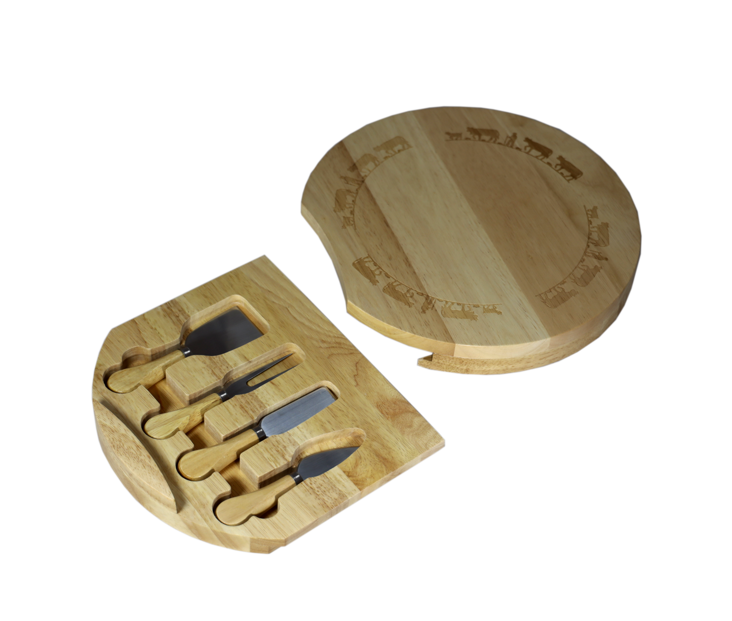 Tagliere rotondo per formaggi con coltelli per formaggio, Alpaufzug, legno, 30 cm