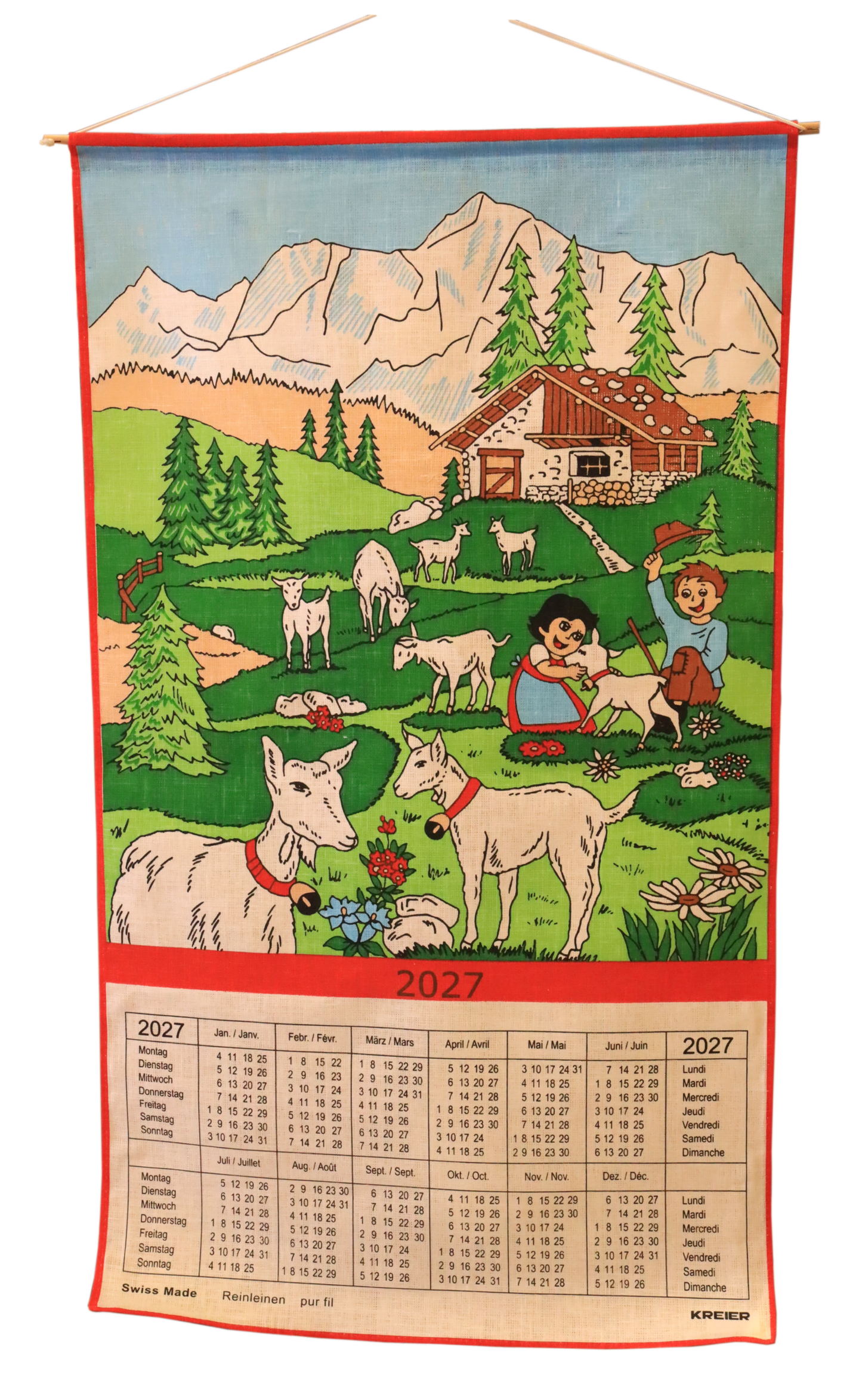 Kalender-Geschirrtuch Heidi Roll aus Leinen 2027