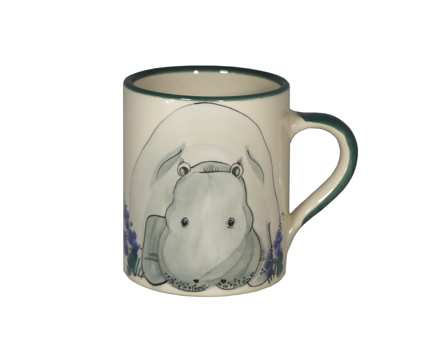 Children's cup hippo ceramic green