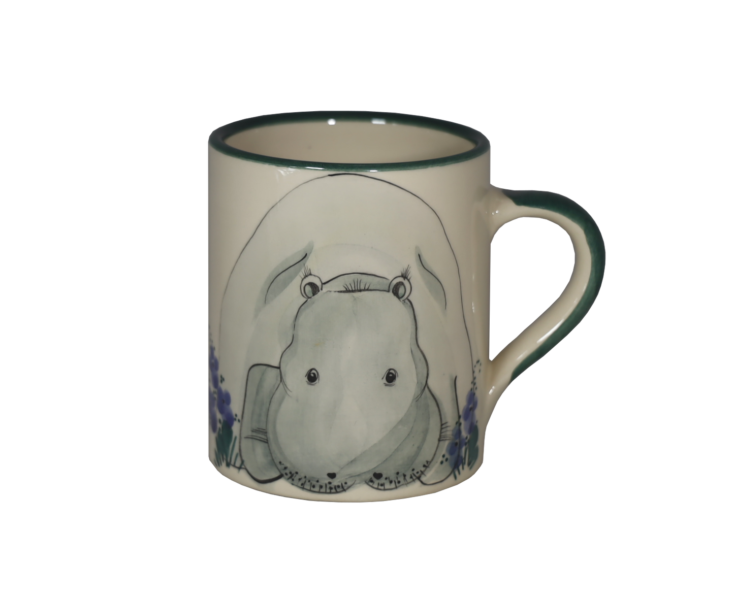 Children's cup hippo ceramic green