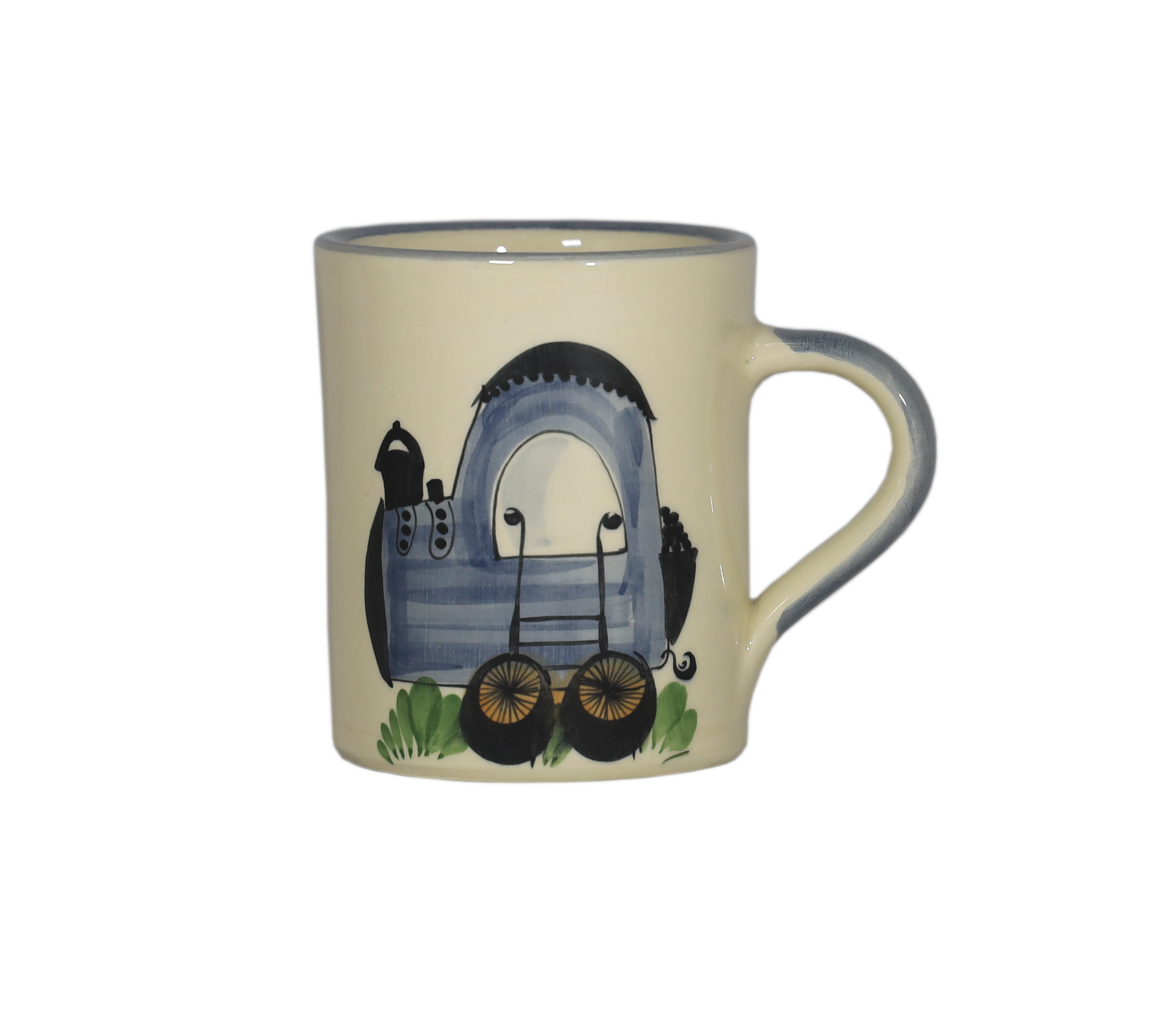 Kindertasse Zug Keramik handbemalt blau