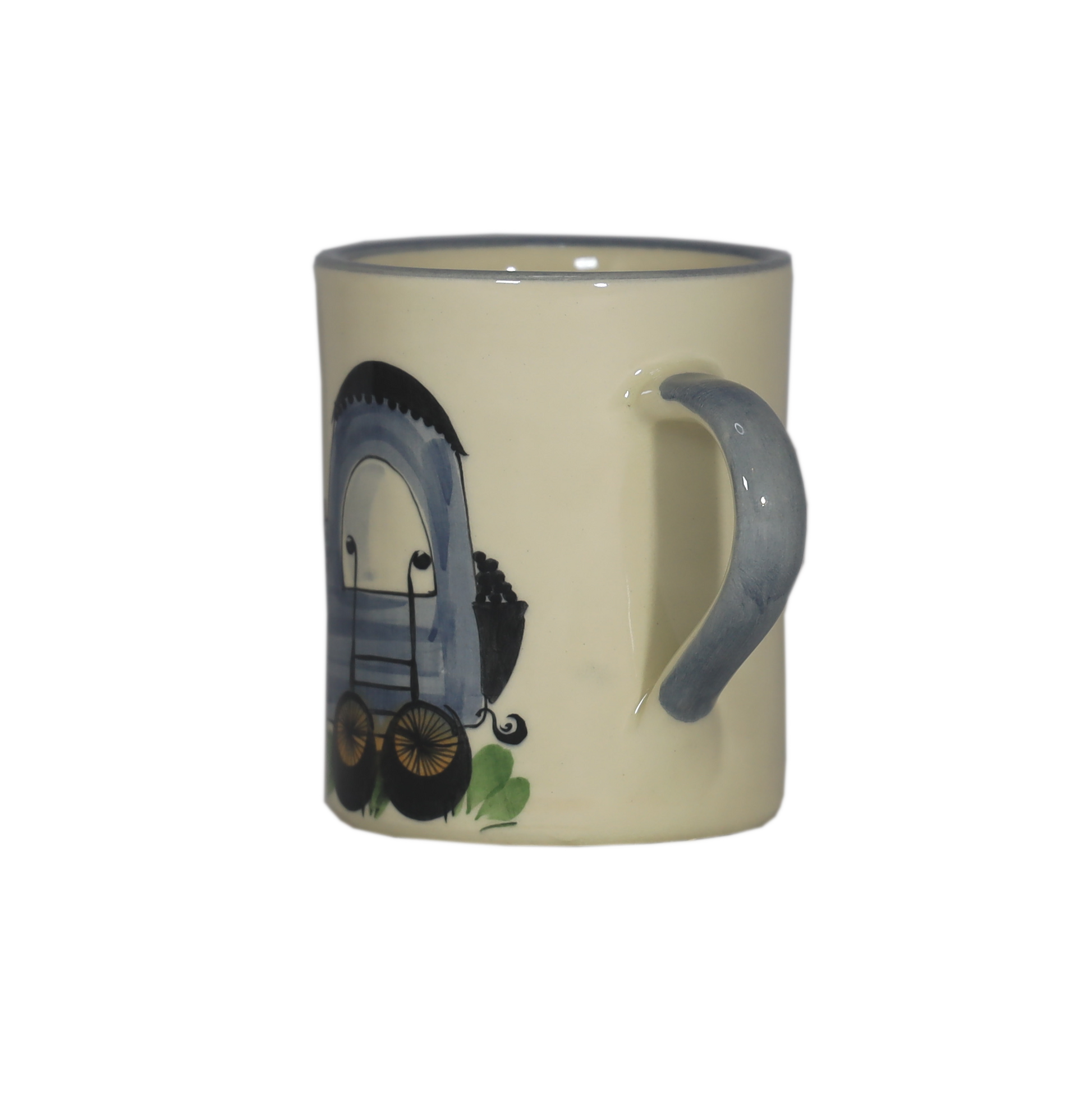 Kindertasse Zug Keramik handbemalt blau 1