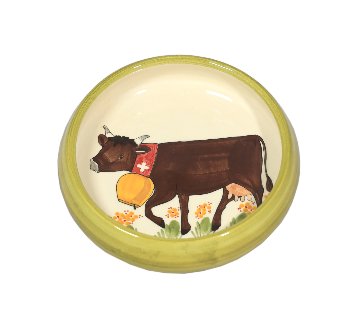 Children's plate cow ceramic green