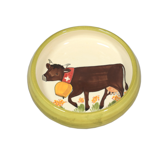 Piatto per bambini mucca in ceramica verde