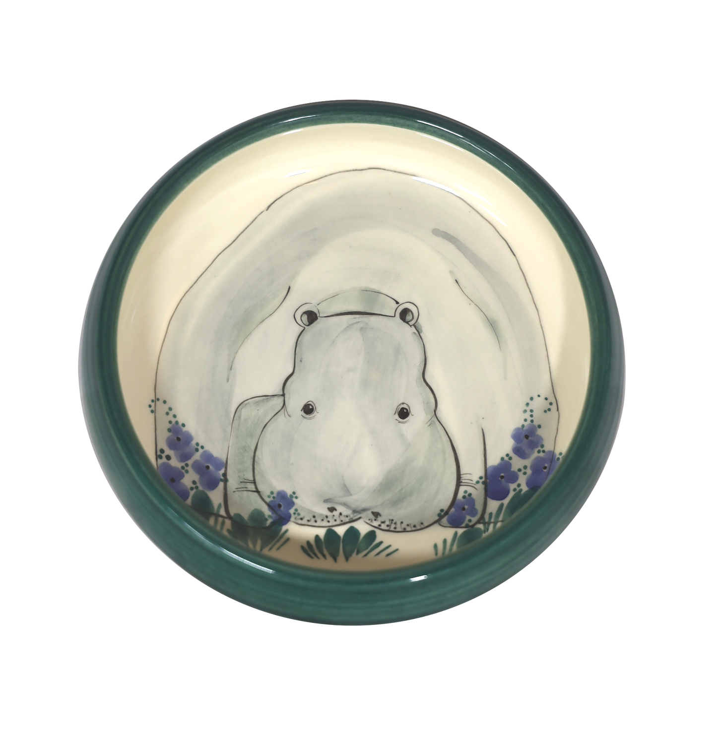 Piatto per bambini in ceramica a forma di ippopotamo verde