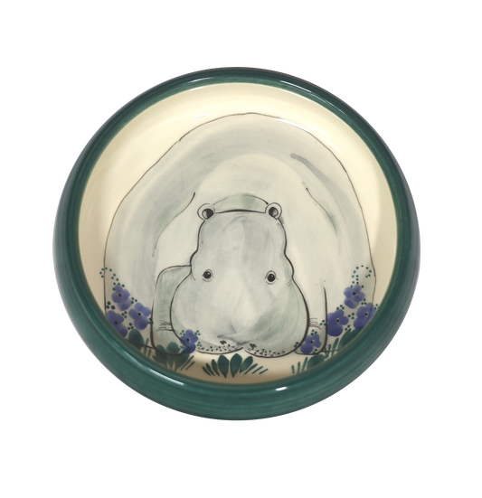 Piatto per bambini in ceramica a forma di ippopotamo verde