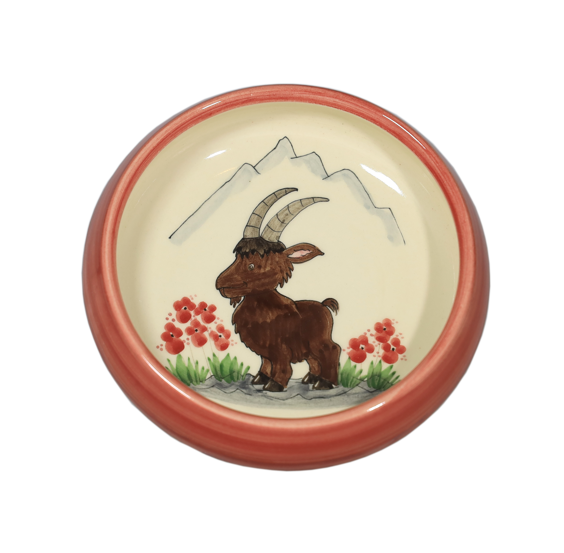 Kinderteller Steinbock Keramik handmade swissmade rosa