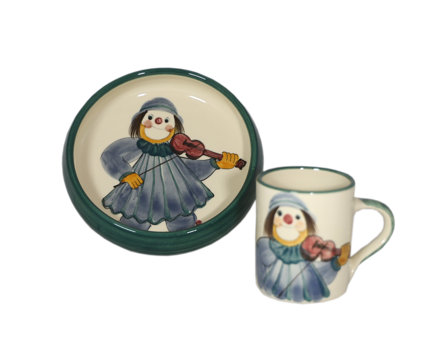 Kinderteller Clown mit Geige Keramik grün