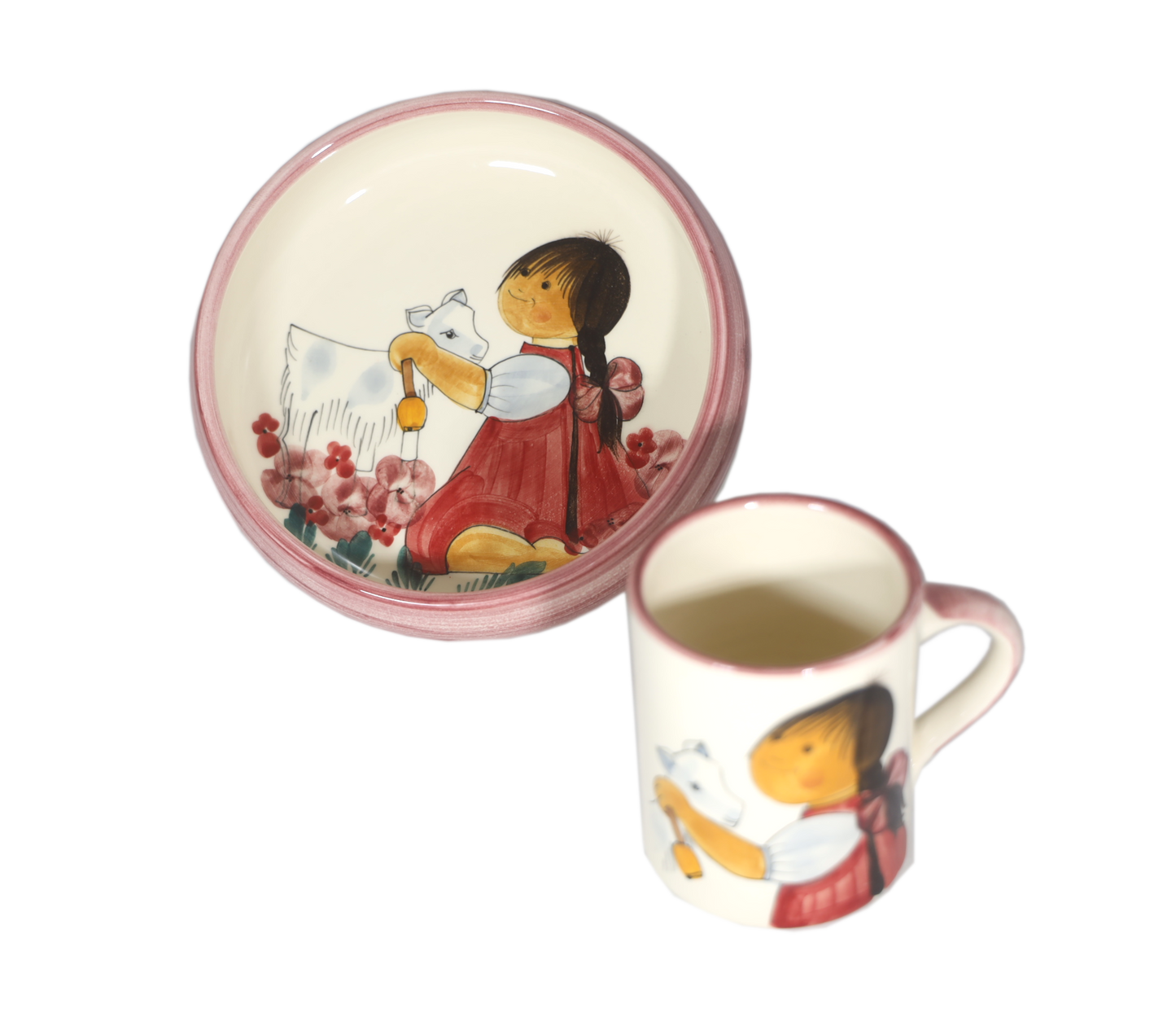 Children's cup Heidi with goat ceramic pink