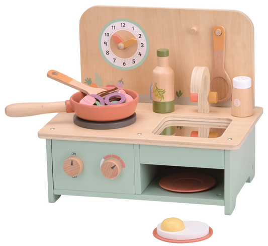 Küche klein mit 18 Zubehörteile Holz