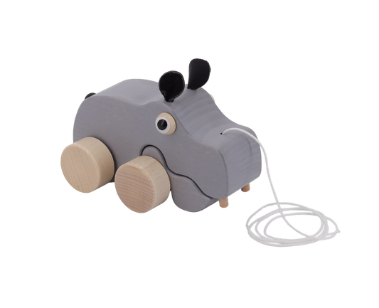 Nachzieh-Nilpferd Hippo aus Holz grau
