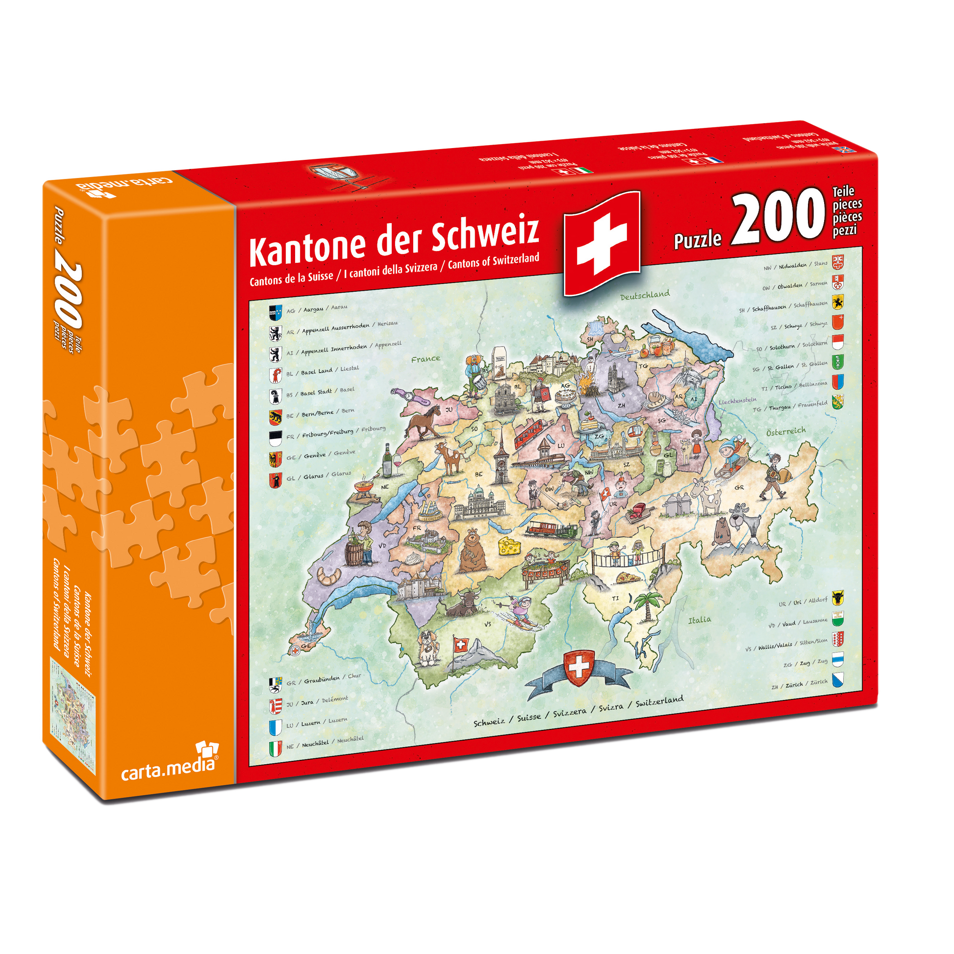 Puzzle der Schweizer KAntone mit 200 Teilen