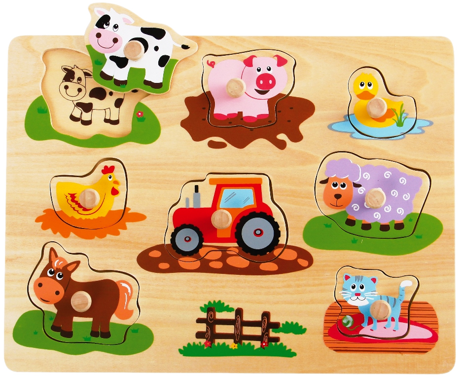 Steckpuzzle Bauernhof mit Griffli 8-Teilig Holz