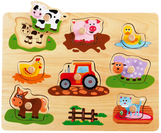 Steckpuzzle Bauernhof mit Griffli 8-Teilig Holz